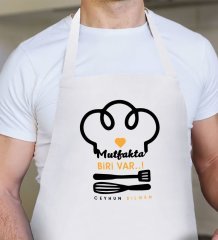 Kişiye Özel Mutfakta Biri Var Erkek Beyaz Mutfak Önlüğü - 4