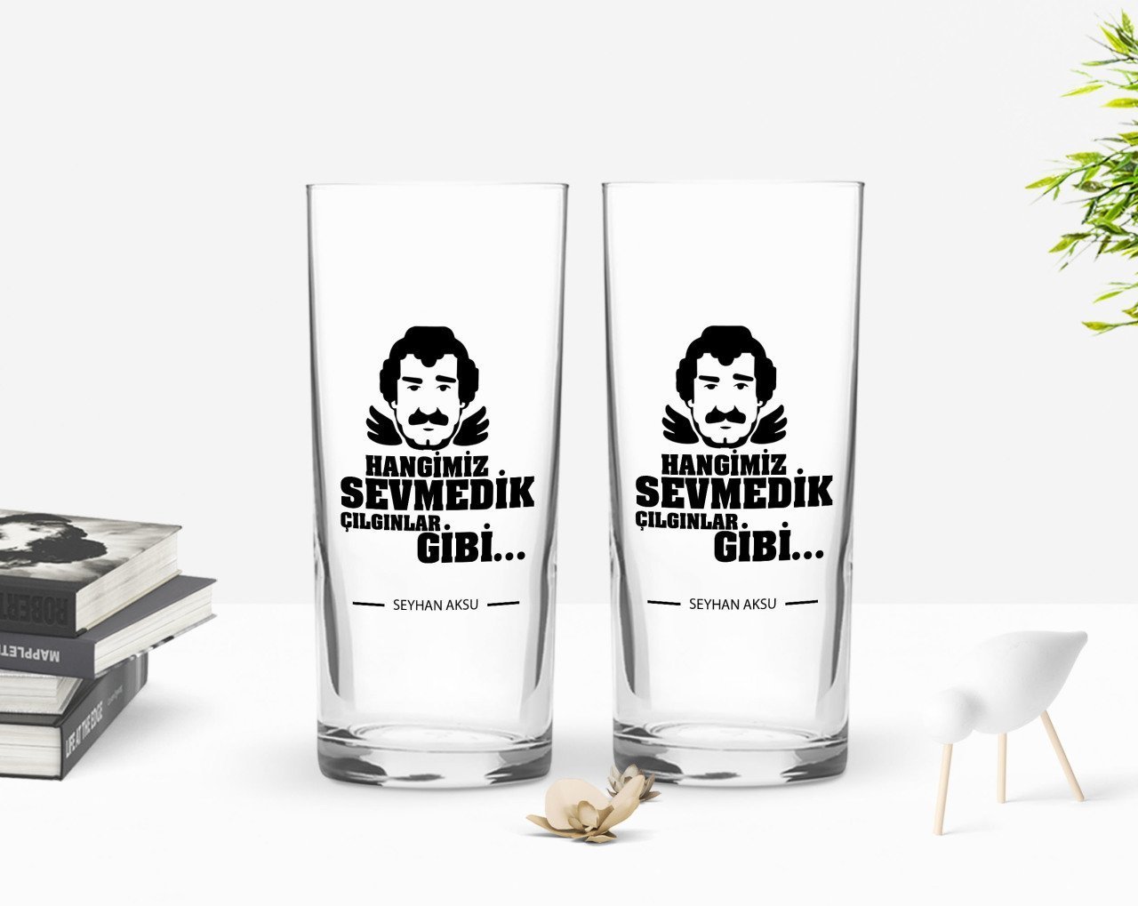 Kişiye Özel Renkli Baskılı Hangimiz Sevmedik Çılgınlar Gibi Silüet Tasarımlı İkili Rakı Bardağı Seti-4