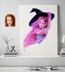 Kişiye Özel Bayan Cadı Karikatürlü Kanvas Tablo 70x100cm-4