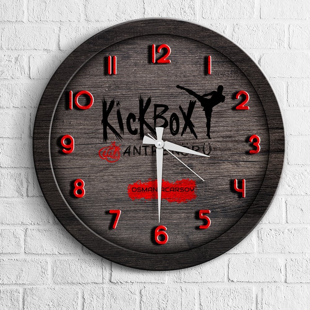 Kişiye Özel Mesleki Kick Box Antrenörü Ahşap Duvar Saati - 1