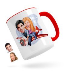Kişiye Özel Sevgililer Karikatürlü Kırmızı Kupa Bardak-11
