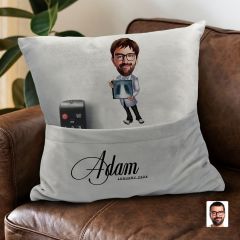 BK Gift Kişiye Özel Doktor Karikatür Tasarımlı Organizer Kumanda ve Atıştırmalık Cepli Gri Kırlent Yastık-9 Arkadaşa Hediye, Cepli Yastık