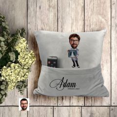 BK Gift Kişiye Özel Doktor Karikatür Tasarımlı Organizer Kumanda ve Atıştırmalık Cepli Gri Kırlent Yastık-9 Arkadaşa Hediye, Cepli Yastık