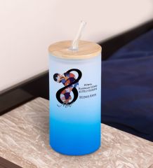 BK Gift Kadınlar Gününe Özel İsimli Mavi Renk Pipetli Buzlu Cam Bardak 600ml - 3, 8 Mart Kadınlar Günü