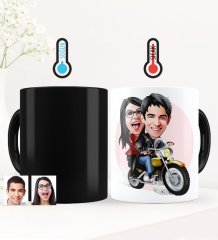 Kişiye Özel Sevgililer Karikatürlü Sihirli Kupa Bardak - 17