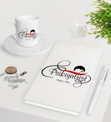 Kişiye Özel Psikiyatrist Beyaz Defter Kalem Türk Kahvesi Fincanı Seti-4