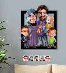 Kişiye Özel Aile Karikatürlü 3D Ahşap Tablo-8