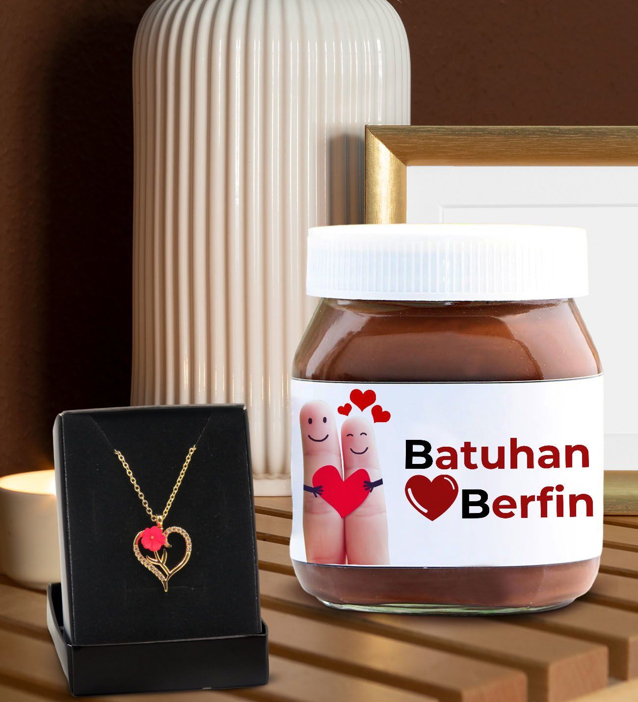 BK Gift Sevgiliye Özel Aşk Çiçeği Kalp Kolye ve Nutella 400gr. Hediye Seti, Sevgililer Günü Hediye, Doğum Günü Hediyesi, Sevgiliye Hediye-6