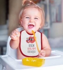 BK Kids Benim Halam Bir Başka Tasarımlı Kırmızı Bebek Body Zıbın ve Mama Önlüğü Hediye Seti-1