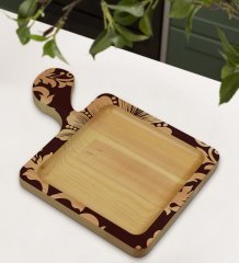 BK Gift Retro Motif Tasarımlı Kare Şeklinde Doğal Ahşap Servis ve Sunum Tabağı Model 7