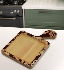 BK Gift Retro Motif Tasarımlı Kare Şeklinde Doğal Ahşap Servis ve Sunum Tabağı Model 7