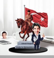 BK Gift Kişiye Özel Atatürk ve Erkek Öğretmen Temalı 2 Katmanlı Karikatürlü Ahşap Biblo- 5, Öğretmene Hediye, Öğretmenler Günü, 100. Yıl Hediyesi