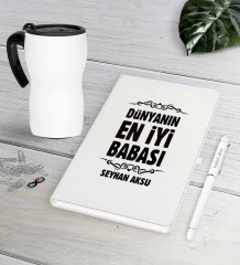 Kişiye Özel Dünyanın En İyi Babası Beyaz Defter Kalem Termos Mug Seti-6