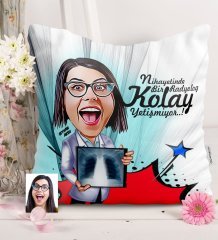 Kişiye Özel Bayan Radyoloji Uzmanı Karikatürlü Saten Yastık - 1