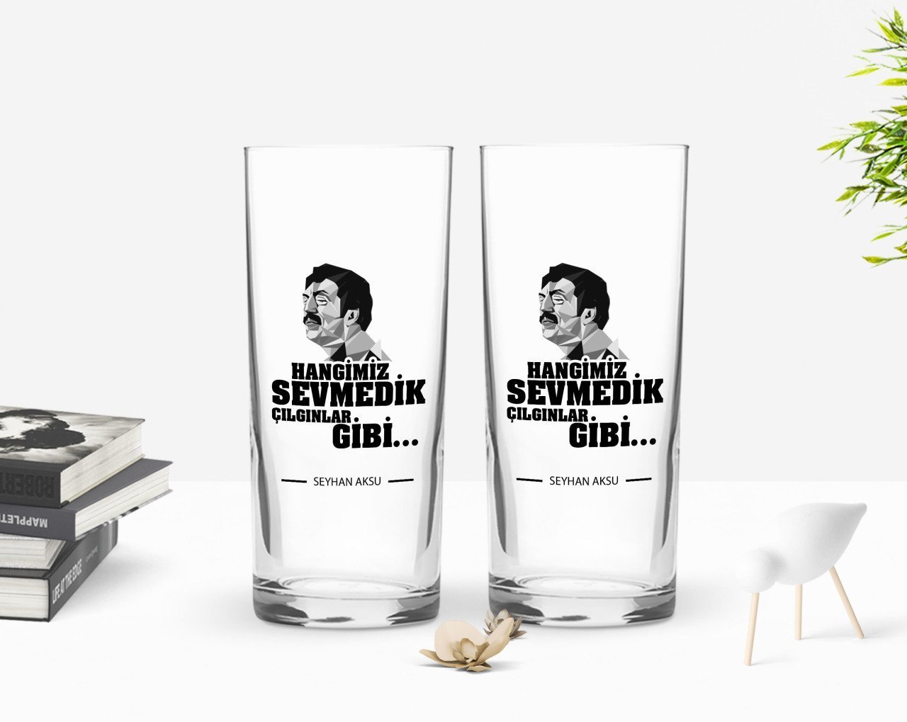 Kişiye Özel Renkli Baskılı Hangimiz Sevmedik Çılgınlar Gibi Silüet Tasarımlı İkili Rakı Bardağı Seti-3