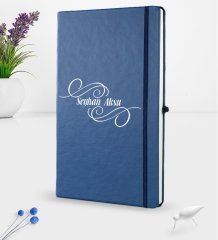 Kişiye Özel İsimli Lacivert Termo Deri Defter 16x24cm Model 3