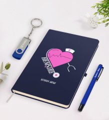 Kişiye Özel Hemşire Temalı Lacivert Defter Kalem 32gb USB Bellek Hediye Seti-6