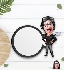 Kişiye Özel Kadın Pilot Karikatürlü Ahşap Bardak Altlığı