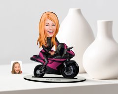 Kişiye Özel Kadın Motorcu Karikatürlü Ahşap Biblo Model