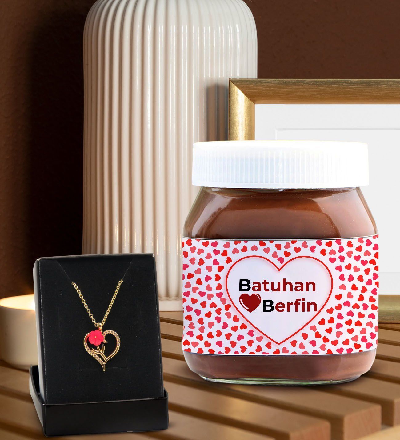 BK Gift Sevgiliye Özel Aşk Çiçeği Kalp Kolye ve Nutella 400gr. Hediye Seti, Sevgililer Günü Hediye, Doğum Günü Hediyesi, Sevgiliye Hediye-5