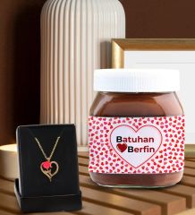 BK Gift Sevgiliye Özel Aşk Çiçeği Kalp Kolye ve Nutella 400gr. Hediye Seti, Sevgililer Günü Hediye, Doğum Günü Hediyesi, Sevgiliye Hediye-5