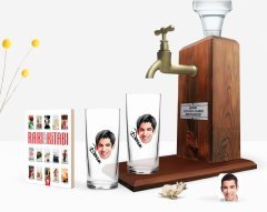 Kişiye Özel Renkli Baskılı Erkek Yüz Karikatürlü İkili Rakı Bardağı Ahşap Rakı Standı ve Cep Kitabı Hediye Seti-2