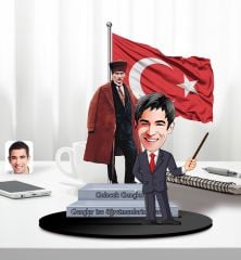 BK Gift Kişiye Özel Atatürk ve Erkek Öğretmen Temalı 2 Katmanlı Karikatürlü Ahşap Biblo- 4-3, Öğretmene Hediye, Öğretmenler Günü, 100. Yıl Hediyesi