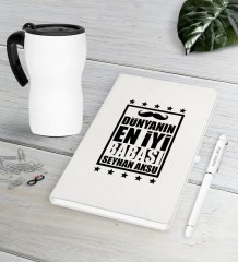 Kişiye Özel Dünyanın En İyi Babası Beyaz Defter Kalem Termos Mug Seti-5