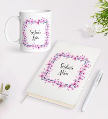 Kişiye Özel İsimli Beyaz Defter Kalem Kupa Seti-5
