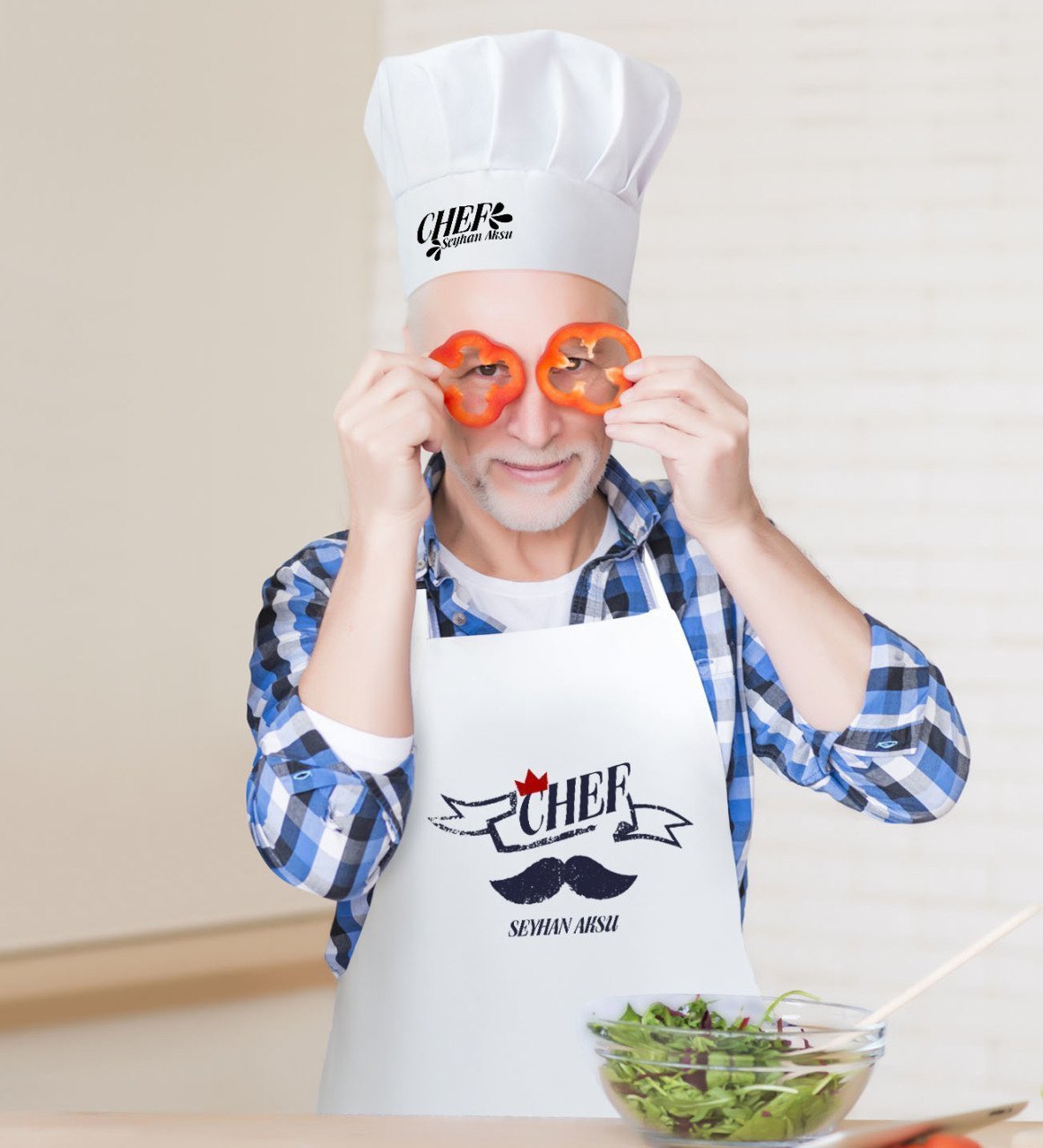 Kişiye Özel Chef Erkek Mutfak Önlüğü ve Aşçı Şapkası Seti-1