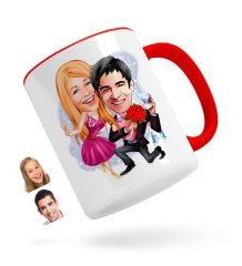 Kişiye Özel Sevgililer Karikatürlü Kırmızı Kupa Bardak-9
