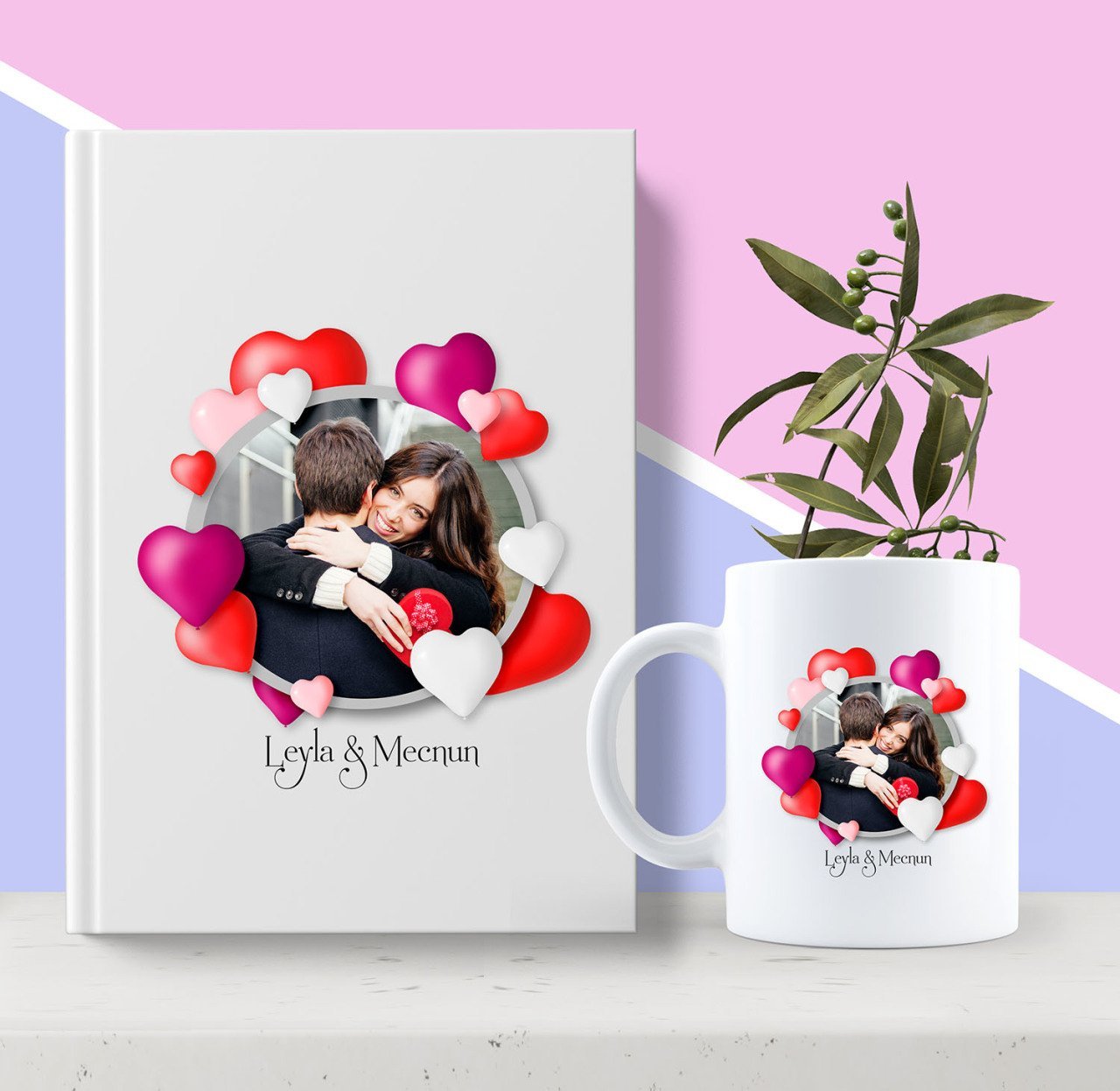 Kişiye Özel Kalpli Fotoğraflı Beyaz Defter ve Kupa Seti 13