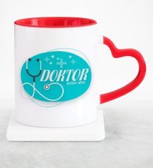 Kişiye Özel Mesleki Doktor Kırmızı Kalpli Kupa Bardak - 14