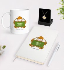 Kişiye Özel Öğretmenler Günümüz Kutlu Olsun Beyaz Kupa Defter Kalem ve İsimli Papatya Kolye Hediye Seti-4