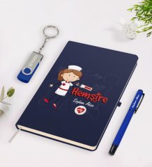 Kişiye Özel Hemşire Temalı Lacivert Defter Kalem 32gb USB Bellek Hediye Seti-5