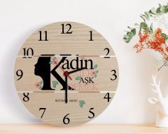 Kişiye Özel Kadınlar Günü Tasarımlı Otantik Ahşap Palet Saat-3