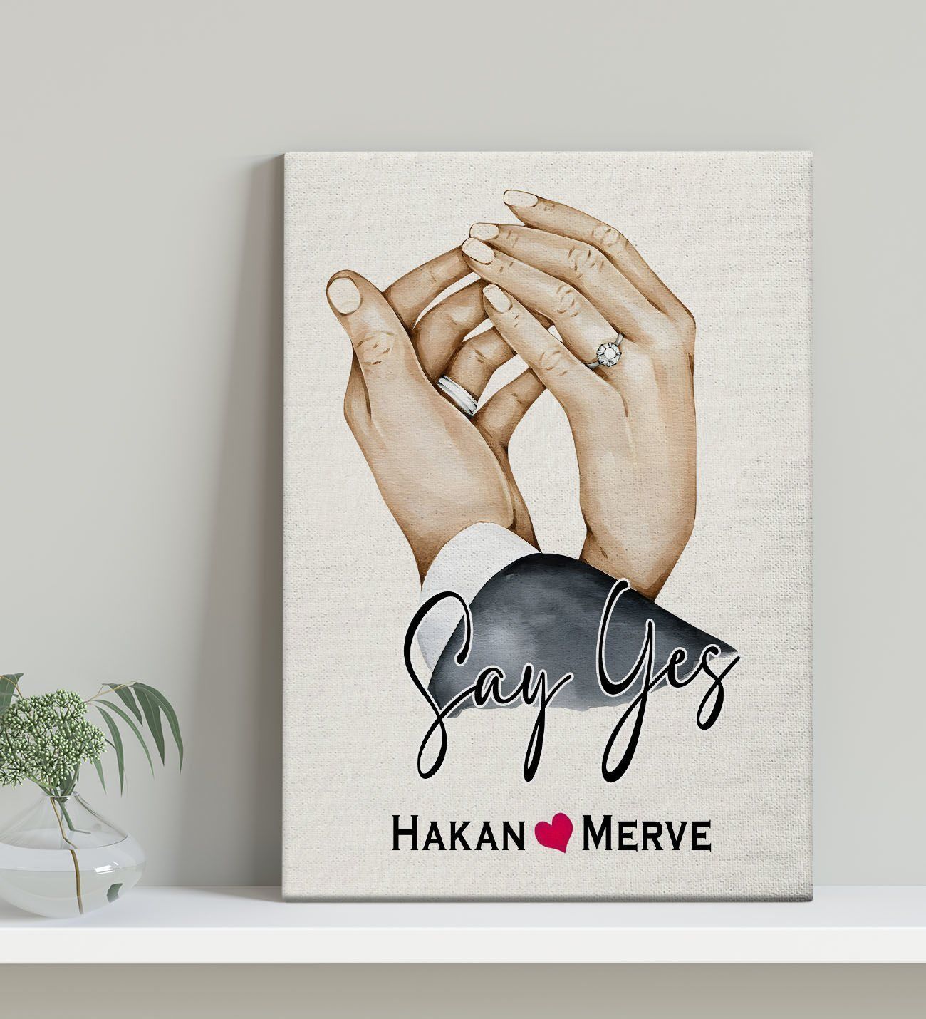 BK Gift Kişiye Özel Sevgili El Ele Tasarımlı Kanvas Tablo-4 (30x50), Sevgiliye Hediye, Sevgililer Günü Hediyesi