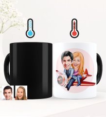 Kişiye Özel Sevgililer Karikatürlü Sihirli Kupa Bardak - 11