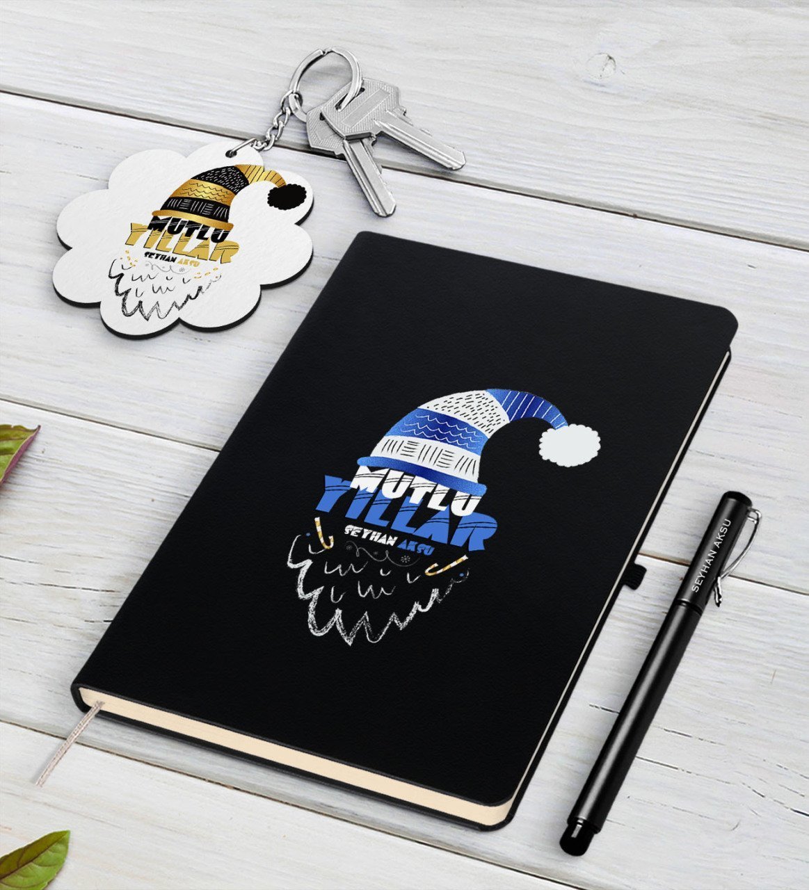 Kişiye Özel Yılbaşı Mutlu Yıllar Siyah Defter Kalem ve Anahtarlık Hediye Seti-8