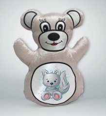 BK Gift Sevimli Kedi Tasarımlı Krem Ayıcık Yastık-1