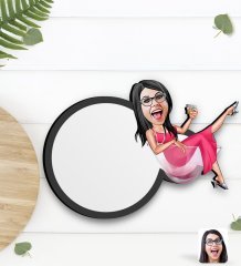 Kişiye Özel Kadın Patroniçe Karikatürlü Ahşap Bardak Altlığı-1