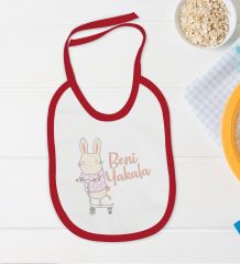 BK Kids Beni Yakala Tasarımlı Kırmızı Bebek Body Zıbın ve Mama Önlüğü Hediye Seti-1