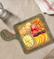 BK Gift Retro Motif Tasarımlı Kare Şeklinde Doğal Ahşap Servis ve Sunum Tabağı Model 5
