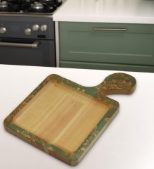 BK Gift Retro Motif Tasarımlı Kare Şeklinde Doğal Ahşap Servis ve Sunum Tabağı Model 5