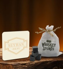 BK Gift Kişiye Özel Ahşap Bardak Altlığı ve 6’lı Granit Viski Taşı Hediye Seti - Model 7
