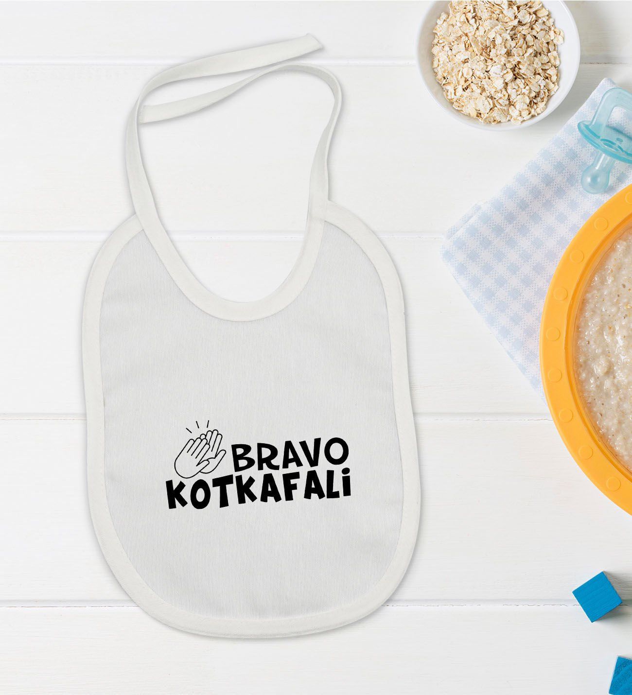 BK Kids Bravo Kotkafali Tasarımlı Beyaz Bebek Mama Önlüğü-1