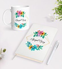 Kişiye Özel İsimli Beyaz Defter Kalem Kupa Seti-4