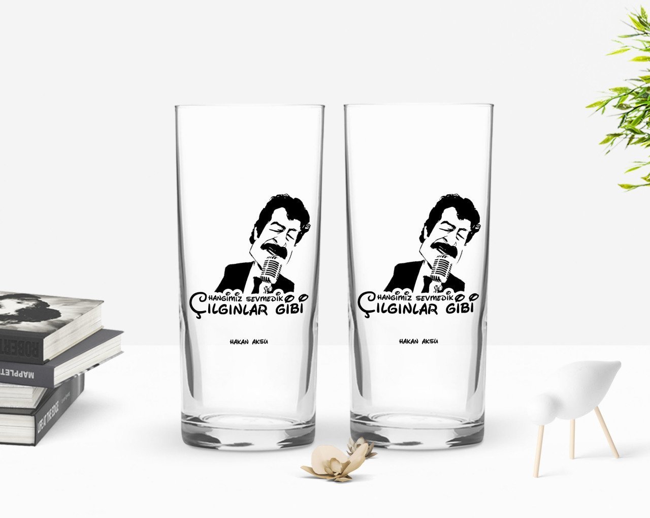 Kişiye Özel Renkli Baskılı Hangimiz Sevmedik Çılgınlar Gibi Silüet Tasarımlı İkili Rakı Bardağı Seti-1