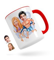 Kişiye Özel Sevgililer Karikatürlü Kırmızı Kupa Bardak-8