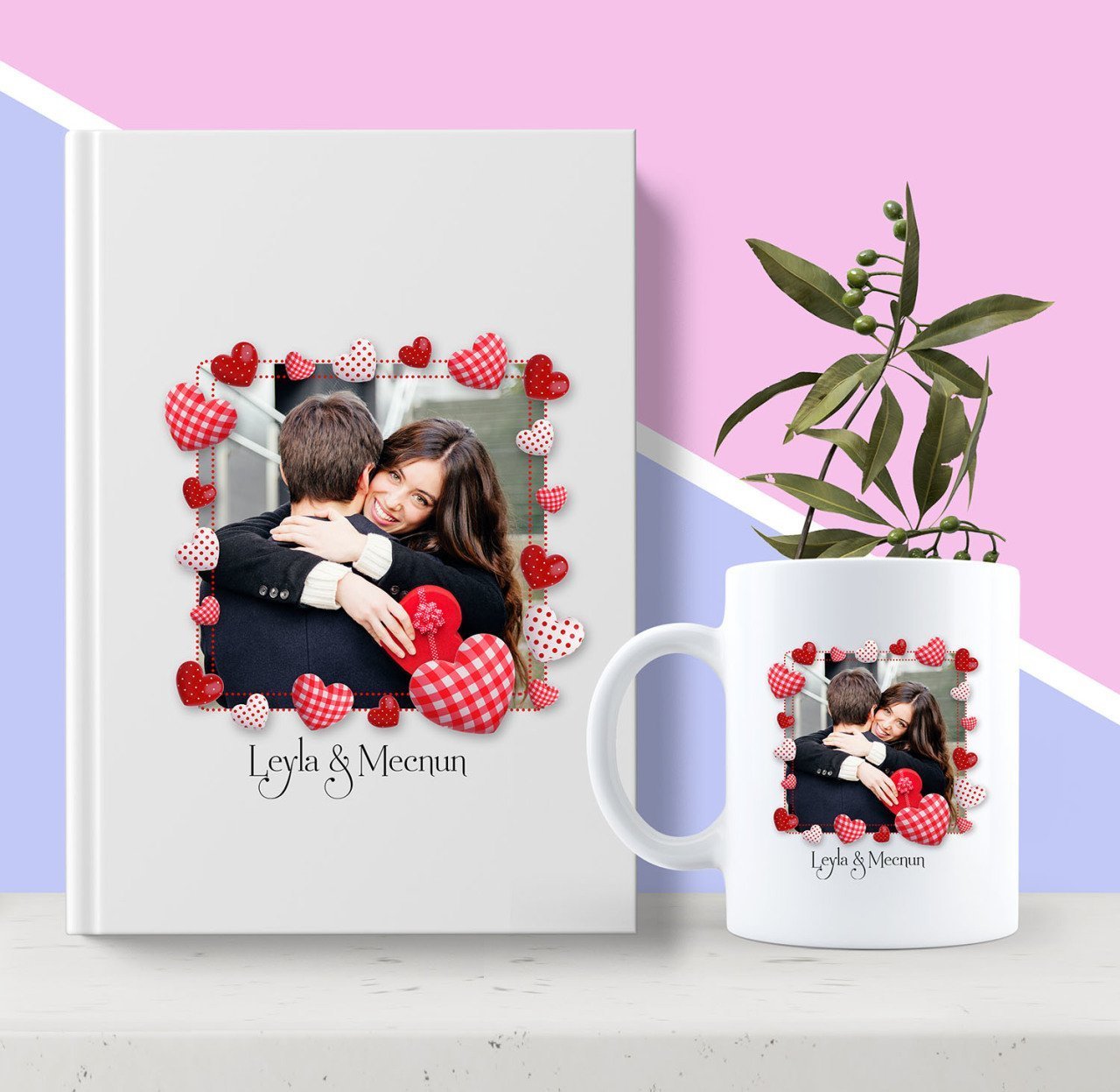 Kişiye Özel Kalpli Fotoğraflı Beyaz Defter ve Kupa Seti 12